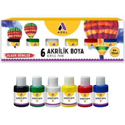 Adel Akrilik Boya Klasik Renkler 6 Renk x 25 ml - 1