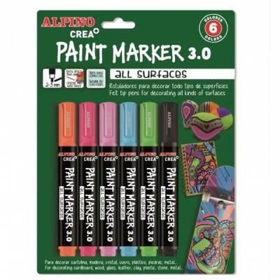 Alpino Crea+ Paint Marker Tüm Yüzeyler İçin Boyama Markörü 6 Özel Renk - 1