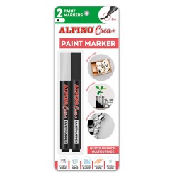 Alpino Crea+ Paint Marker Tüm Yüzeyler İçin Boyama Markörü Siyah-Beyaz 2'li Blister - 1
