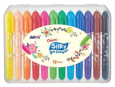 Amos Silky Gel Crayon Jel Tipi Üçü Bir Arada Boya 12 Renk - 1