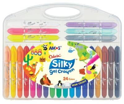 Amos Silky Gel Crayon Jel Tipi Üçü Bir Arada Boya 24 Renk - 1