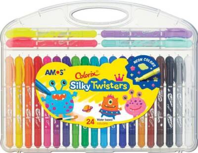 Amos Silky Twisters Üçü Bir Arada Jel Tipi Mum Boya 24 Renk - 1