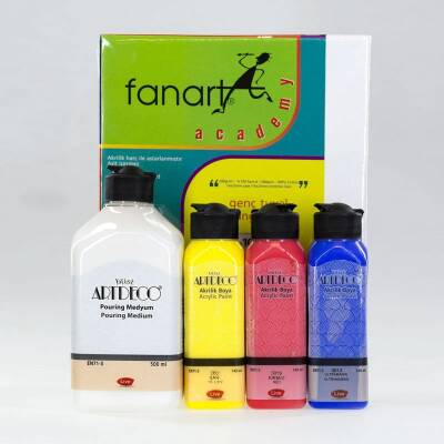 Artdeco Pouring Set (500 ml Medyum, 3x140 ml Akrilik, 18x24 Tuval) - 1