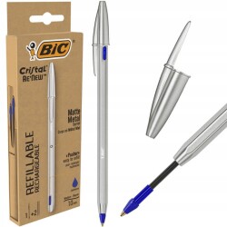 Bic Cristal Re'new Metal Gövdeli Tükenmez Kalem +2 Yedek Mavi - 1