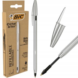 Bic Cristal Re'new Metal Gövdeli Tükenmez Kalem +2 Yedek Siyah - 1