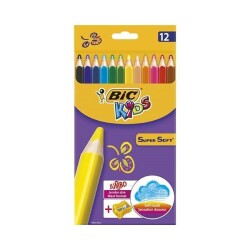 Bic Kids Supersoft Yumuşak Kuru Boya Kalemi 12 Renk + Jumbo Kalemtraş - 1
