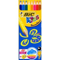 Bic Kids Supersoft Yumuşak Kuru Boya Kalemi 8 Renk + Jumbo Kalemtraş - 1