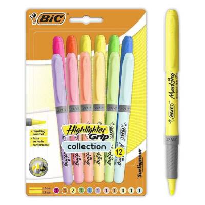 Bic Marking Highlighter Grip İşaretleme Kalemi Pastel ve Neon 12 Renk - 1