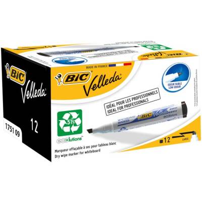 Bic Velleda 1751 Kesik Uç Beyaz Tahta Kalemi Siyah 12'li Kutu - 1