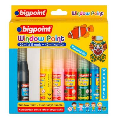 Bigpoint Window Paint Cam Boyası 5 Renk x 20 ml. 16 Kalıplı - 1