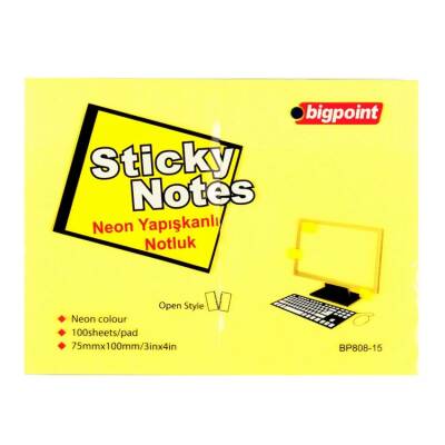 Bigpoint Yapışkanlı Not Kağıdı 75x100mm Neon Sarı - 1