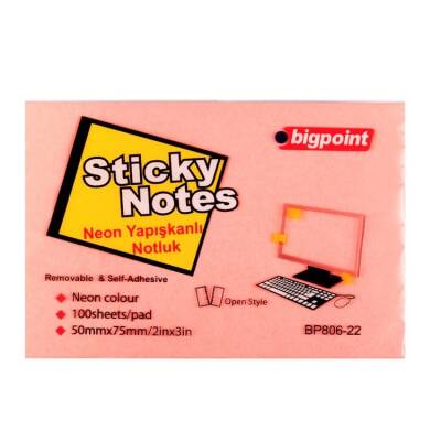 Bigpoint Yapışkanlı Not Kağıdı 75x50mm Neon Pembe - 1