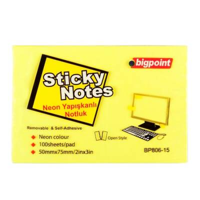 Bigpoint Yapışkanlı Not Kağıdı 75x50mm Neon Sarı - 1