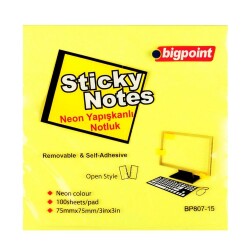 Bigpoint Yapışkanlı Not Kağıdı 75x75mm Neon Sarı - 1