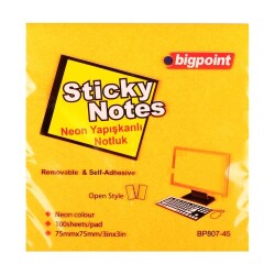 Bigpoint Yapışkanlı Not Kağıdı 75x75mm Neon Turuncu - 1