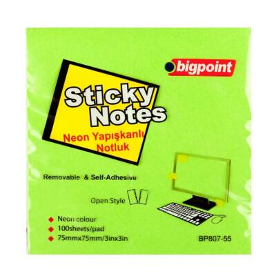 Bigpoint Yapışkanlı Not Kağıdı 75x75mm Neon Yeşil - 1