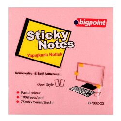 Bigpoint Yapışkanlı Not Kağıdı 75x75mm Pembe - 1