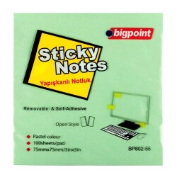 Bigpoint Yapışkanlı Not Kağıdı 75x75mm Yeşil - 1