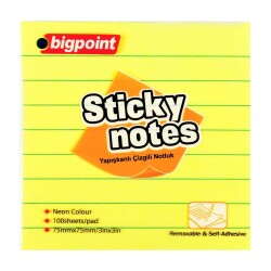 Bigpoint Yapışkanlı Not Kağıdı Çizgili 75x75mm Neon Sarı - 1