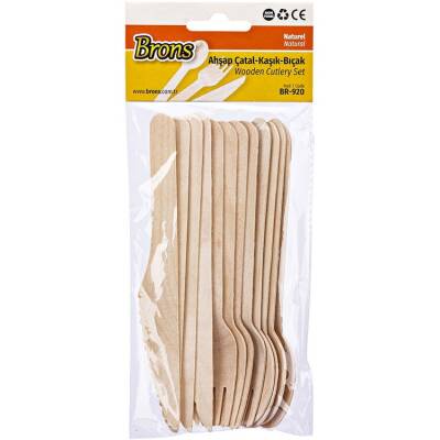 Brons Ahşap Çatal Kaşık Bıçak Naturel 4'er Adet BR-920 - 1