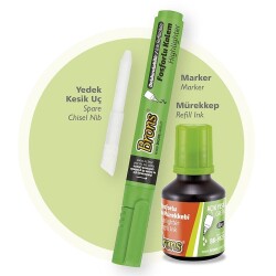 Brons Fosforlu Kalem Seti Açık Yeşil (Kalem + Mürekkep + Yedek Uç) - 1