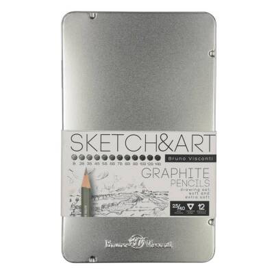 Bruno Visconti Sketch & Art Dereceli Kalem Seti 12'li Metal Kutu Drawing Set (B-14B) - 2