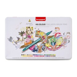 Bruynzeel Fineliner / Brush Pen Çift Taraflı Kalem Seti 48 Renk - Bruynzeel