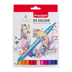 Bruynzeel Fineliner / Brush Pen Çift Taraflı Kalem Seti 24 Renk - 1