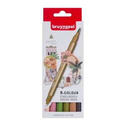 Bruynzeel Fineliner / Brush Pen Çift Taraflı Kalem Seti 6 Renk Marrakesh - 1