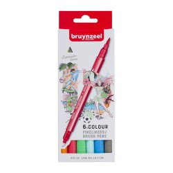 Bruynzeel Fineliner / Brush Pen Çift Taraflı Kalem Seti 6 Renk Rio de Janerio - 1