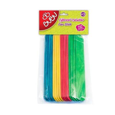 Bubu Eğlenceli Çubuklar Renkli 15x1,8 cm 40'lı (Dil Basma Çubuğu) - 1