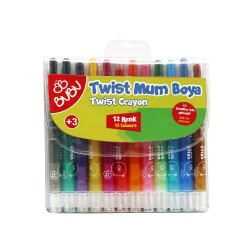 BuBu Twist Crayon 12 Renk Çevirmeli Mum Boya Kısa - 1