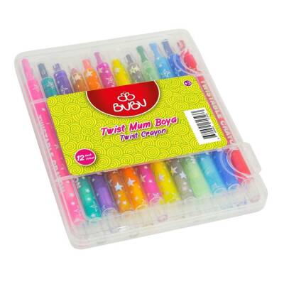BuBu Twist Crayon 12 Renk Çevirmeli Mum Boya PVC Kutu - 1