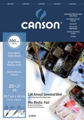 Canson Finface Çok Amaçlı Sanatsal Blok 200 gr. Spiralli A3 20 Sayfa - 1