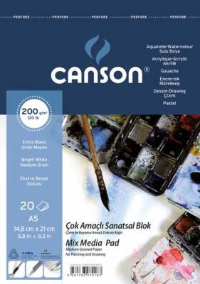 Canson Finface Çok Amaçlı Sanatsal Blok 200 gr. Spiralli A5 20 Sayfa - 1