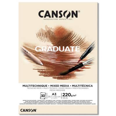 Canson Graduate Mixed Media Natural Çok Amaçlı Blok 220 gr. A3 30 yp. - 1