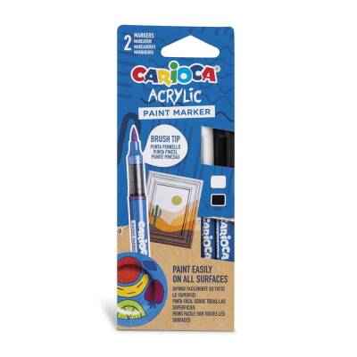 Carioca Akrilik Boyama Kalemi Fırça Uçlu 2'li (Siyah-Beyaz) - 1