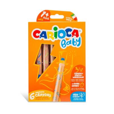 Carioca Baby Jumbo Ahşap Gövde 3 in 1 Boya Kalemi 6 Renk Kalemtraş Hediyeli 1+ Yaş - 1