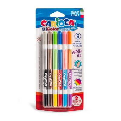 Carioca Bicolor Süper Yıkanabilir Çift Uçlu Keçeli Boya Kalemi 6'lı (12 Renk) - 1