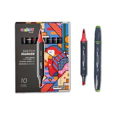 Carioca Plus Sketch Marker Çift Taraflı Çizim Kalemi 10 Renk Sert Kutu - 1