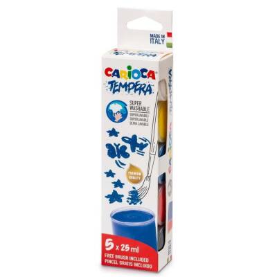 Carioca Tempera Süper Yıkanabilir Sulu Boya 5 Renk x 25 ml. Fırçalı - 1