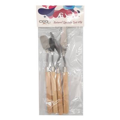 Ceo Art Metal Spatula Seti 4'lü Naturel Ahşap Sap - 1