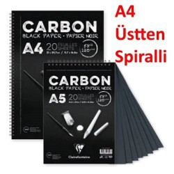 Clairefontaine Carbon Siyah Çizim Blok A4 Üstten Spiralli 120 gr. 20 Yaprak - 1