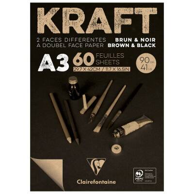 Clairefontaine Kraft+Siyah Sketch Blok Çift Taraflı 90 gr. 60 Yp. A3 - 1