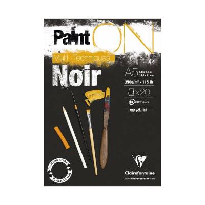 Clairefontaine Paint'On Siyah Multi-Techniques Karışık Teknik Blok 250 gr. 20 Yp. A5 - 1
