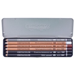 Cretacolor Basic Pencil Pocket Set Temel Çizim Kalemleri 6'lı Metal Kutu (400 06) - 1