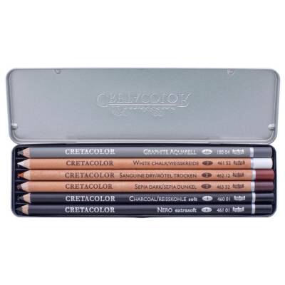 Cretacolor Basic Pencil Pocket Set Temel Çizim Kalemleri 6'lı Metal Kutu (400 06) - 1