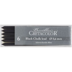 Cretacolor Black Chalk Lead Medium 5,6 mm Portmin Kalem Ucu 6'lı Kutu (260 12) - 1