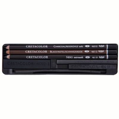 Cretacolor Charcoal Drawing Set Kömür Çizim Seti 8 Parça Metal Kutu (460 08) - 1