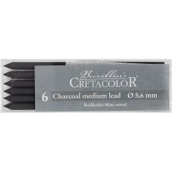 Cretacolor Charcoal Lead Medium 5,6 mm Portmin Kalem Ucu 6'lı Kutu (260 02) - 1